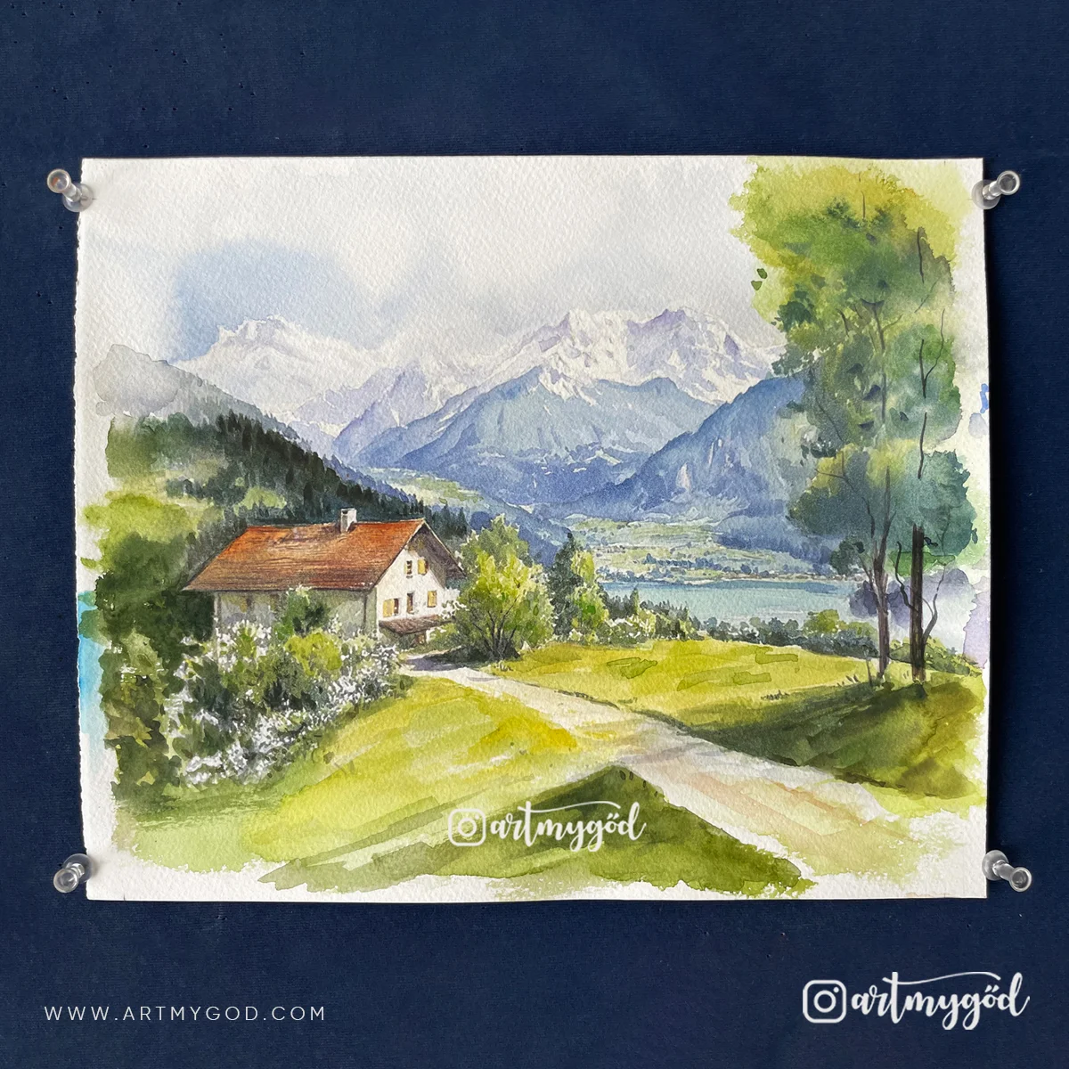 Handmade Mountain Watercolor Painting | Nature-Inspired Wall Decor Handmade Mountain Watercolor Painting