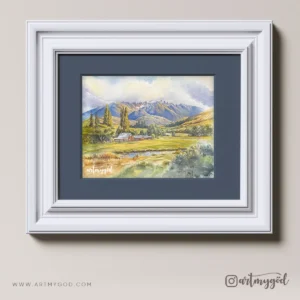 Countryside Farm Landscape Watercolor Painting – Handmade Original Art